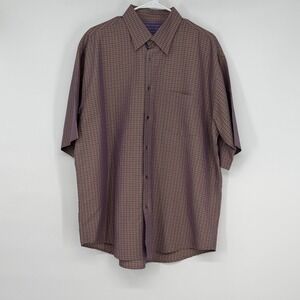 Bugatchi Uomo Mens XL Short Sleeve Button Down Shirt Purple Orange Plaid Modal